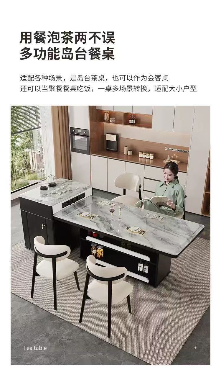 Light luxury ultra crystal island dining table with integrated retractable multifunctional household small unit modern kitchen bar table dining table