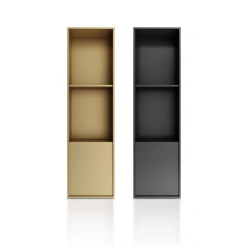 Minimally modern hotel bathroom embedded stainless steel niche brushed black titanium storage rack metal decorative cabinet