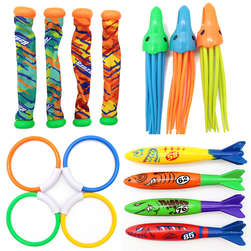 Cross border Amazon diving toys children's swimming pool treasure hunt diving torpedo water ring diamond water play set toys