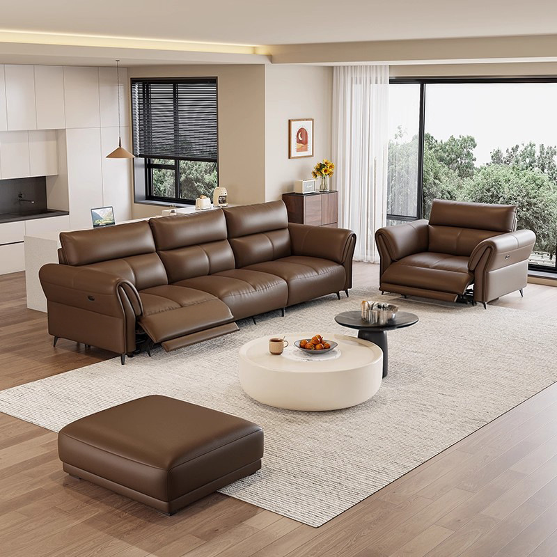 Zero wall electric function leather sofa living room Italian style light luxury top layer cowhide minimalist modern space sofa