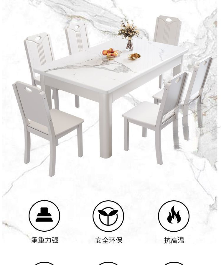 Solid wood square table with induction cooker, small household rectangular dining table, marble dining table and chair combination, modern and simple