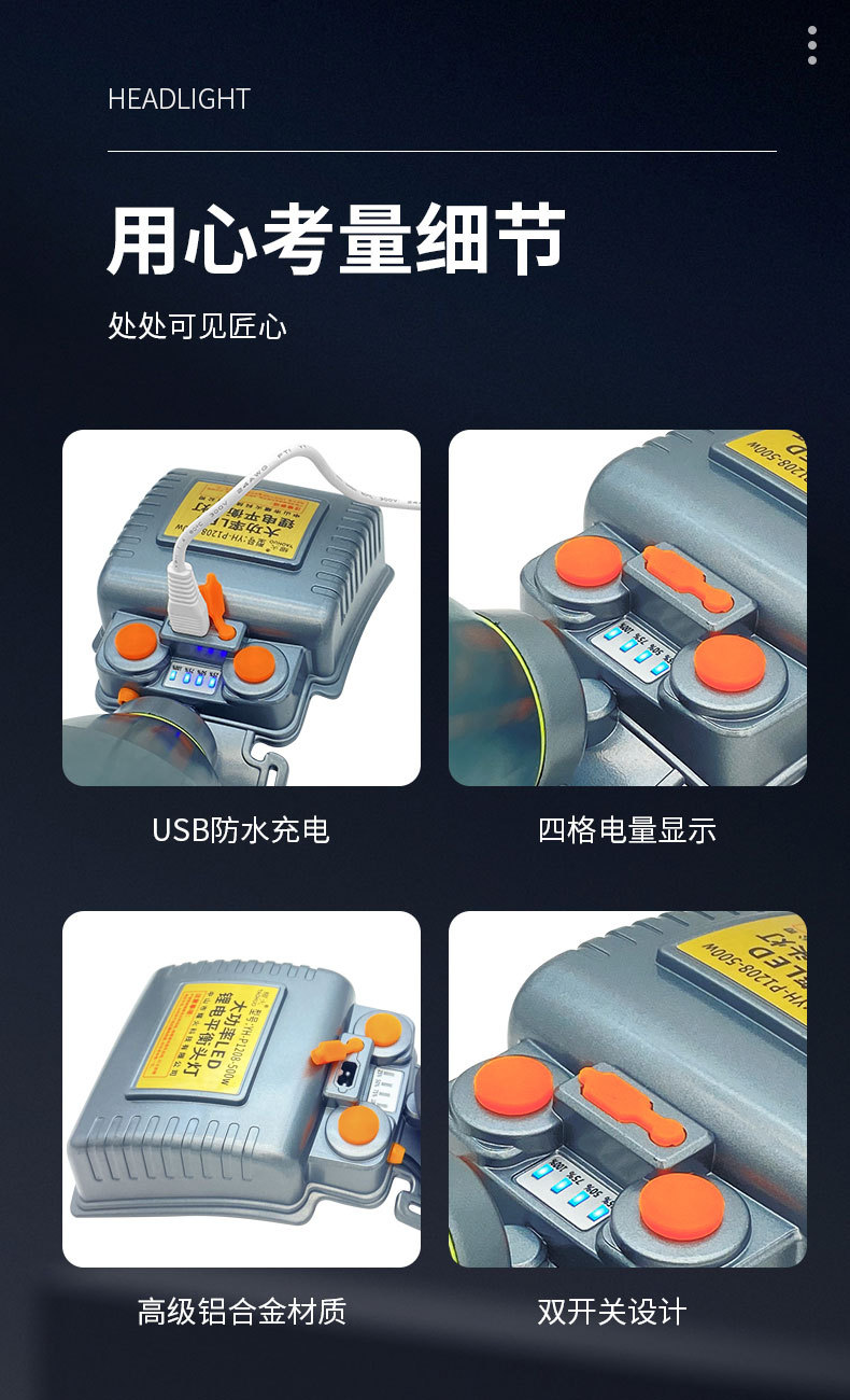工厂批发超亮耀火头灯 感应白光黄光钓鱼灯激光炮长续航LED手电筒