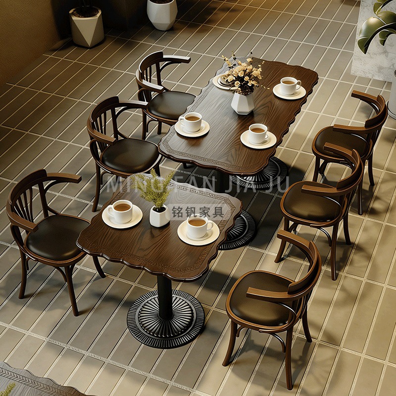 咖啡店桌椅实木美式复古风商用茶餐厅方桌甜品烘焙下午茶轻食椅子