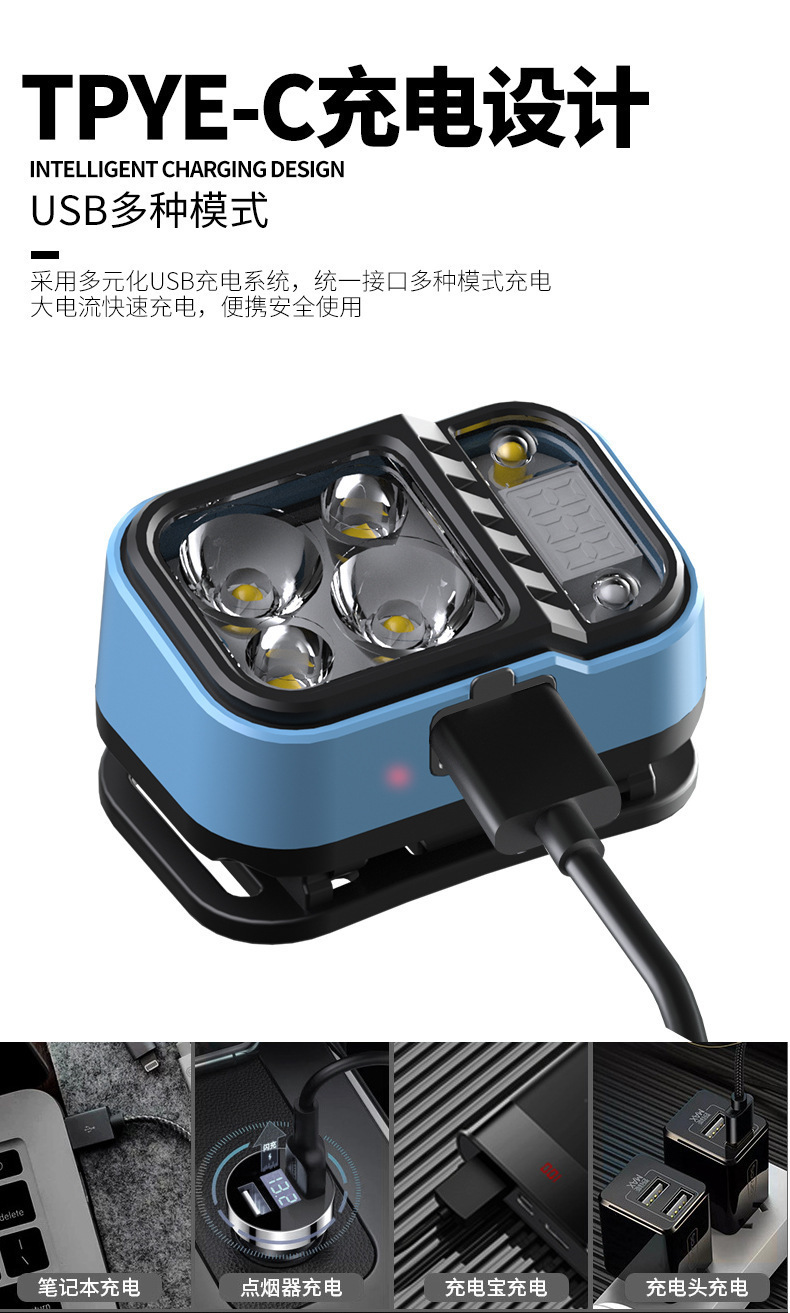 户外登山头戴式led头灯钓鱼专用高流明长续航野外强光感应头灯