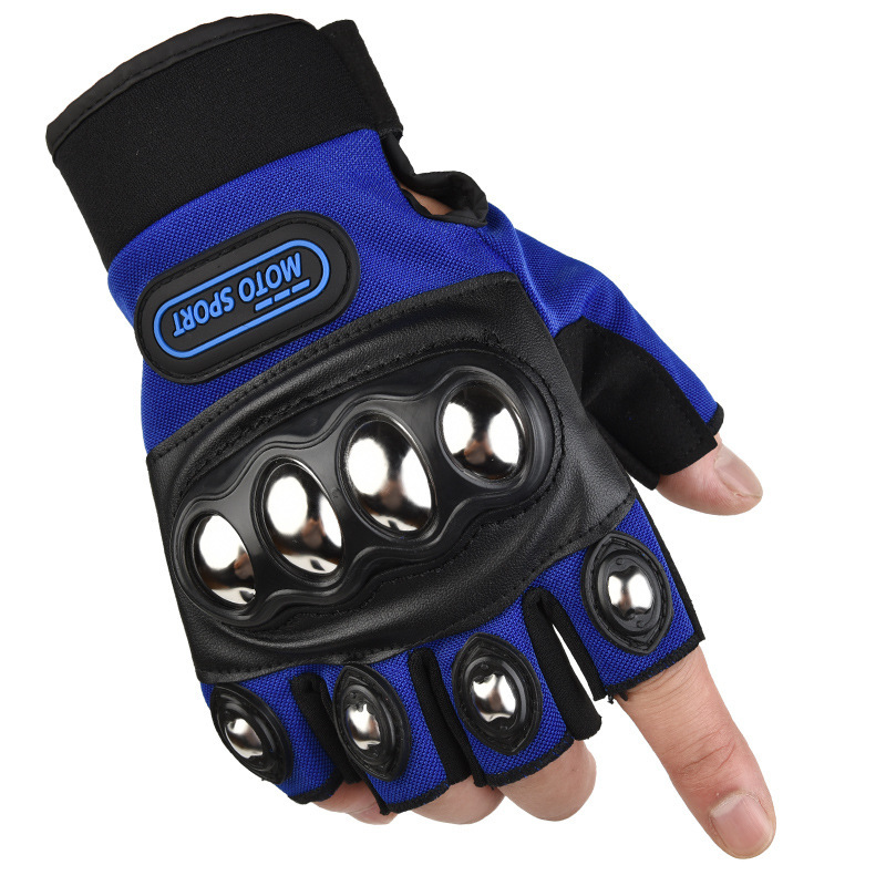 Motorcycle anti fall stainless steel hard shell half finger riding gloves for men's mountain bike riding equipment gloves