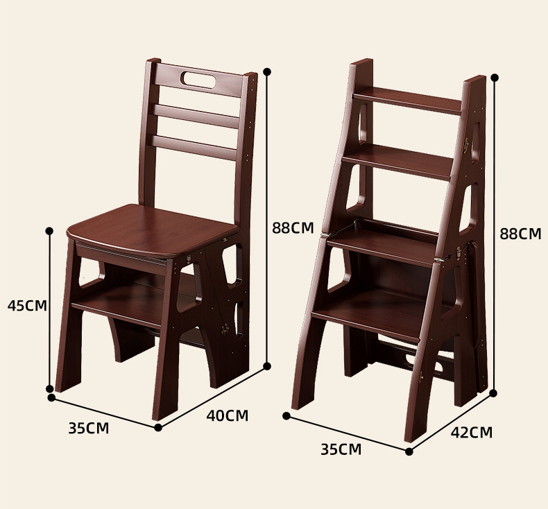 Solid wood ladder stool, household folding dual-use ladder chair, kitchen climbing and retrieval multifunctional and steady climbing ladder stool