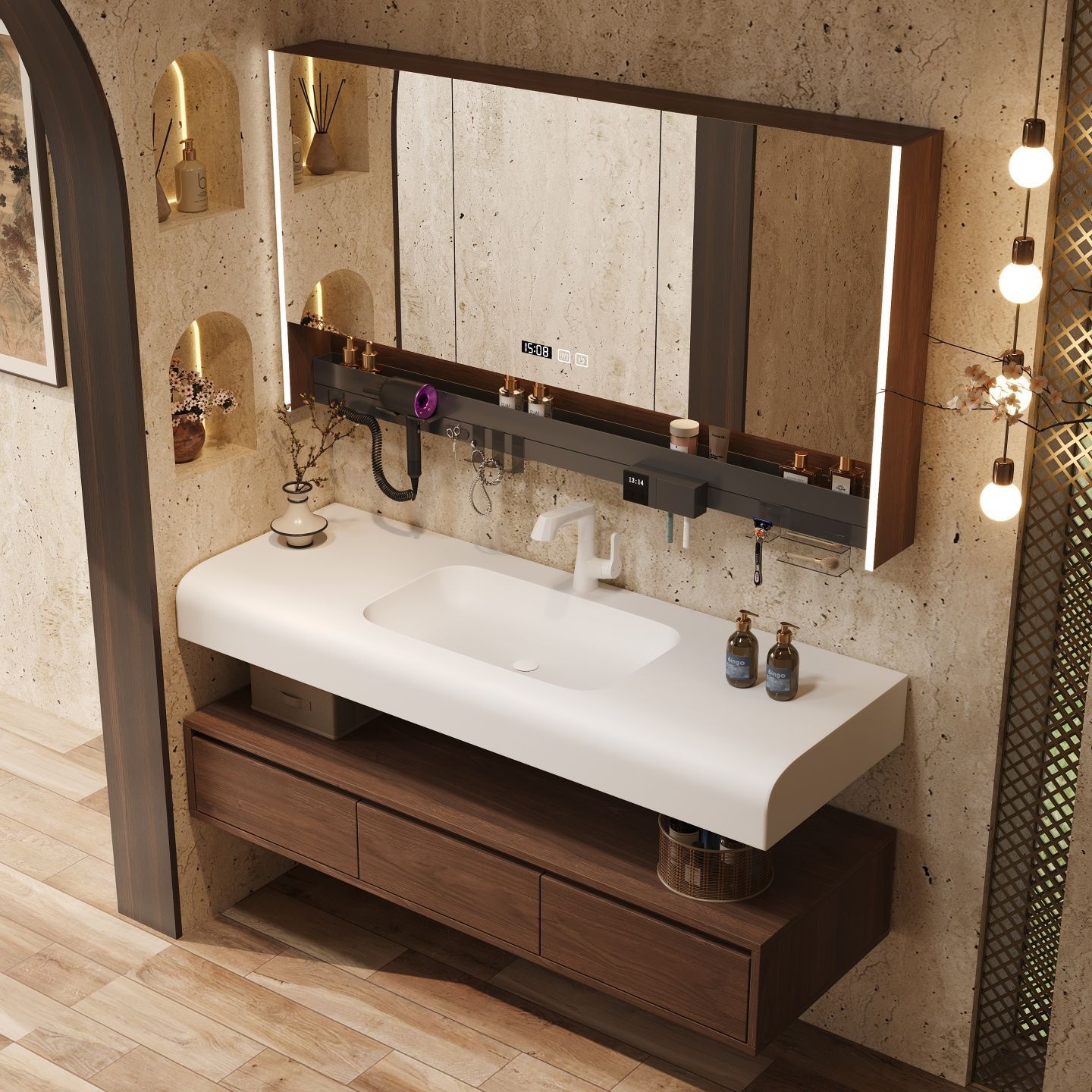Middle ancient style new bathroom cabinet combination walnut wood skin feeling integrated basin washbasin washbasin washbasin sink bathroom cover
