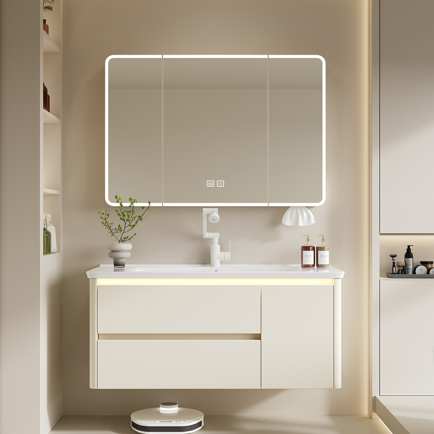 Thickened aluminum honeycomb cream wind arc bathroom cabinet ceramic integrated washbasin cabinet combination bathroom washbasin cabinet