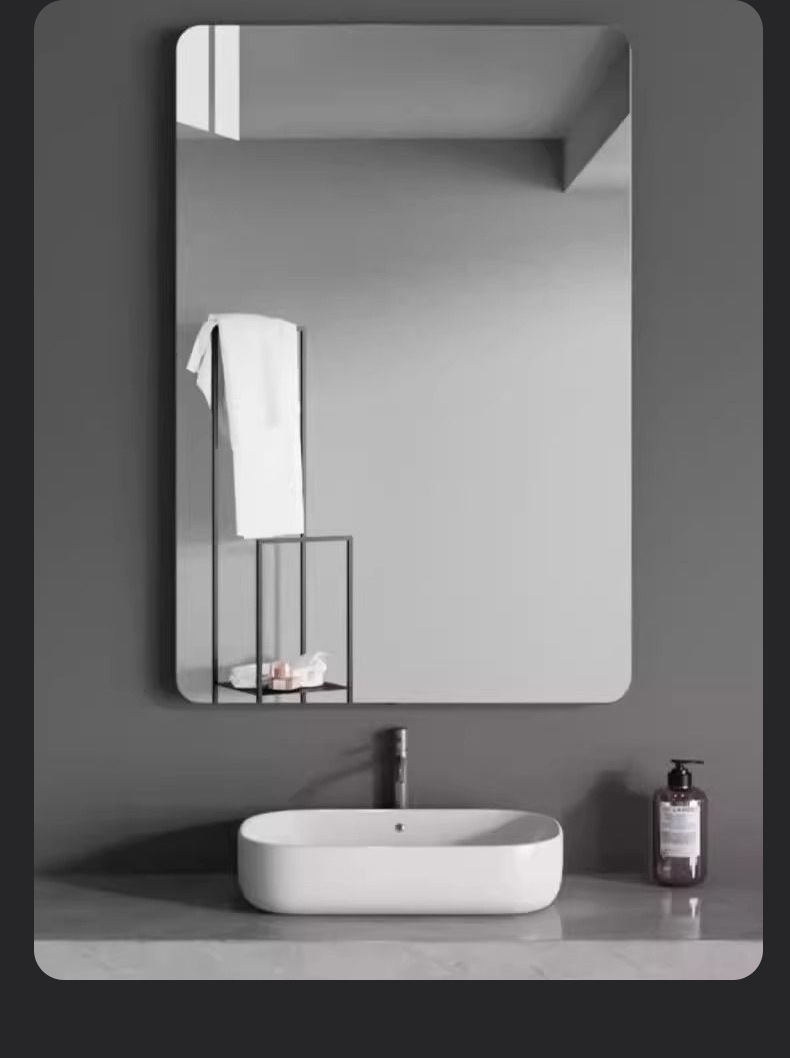 Glass bathroom mirror, wall mounted self-adhesive bathroom, washroom, washbasin, real wall mounted, non perforated lens