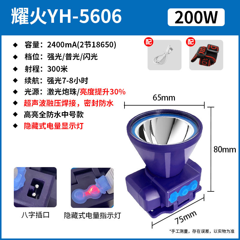 工厂批发超亮耀火头灯 感应白光黄光钓鱼灯激光炮长续航LED手电筒