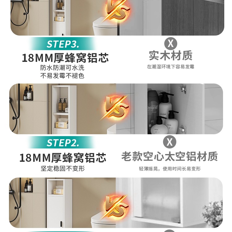 Wall corner bathroom cabinet honeycomb aluminum standing cabinet bathroom side cabinet high cabinet crevice storage cabinet waterproof narrow cabinet storage cabinet