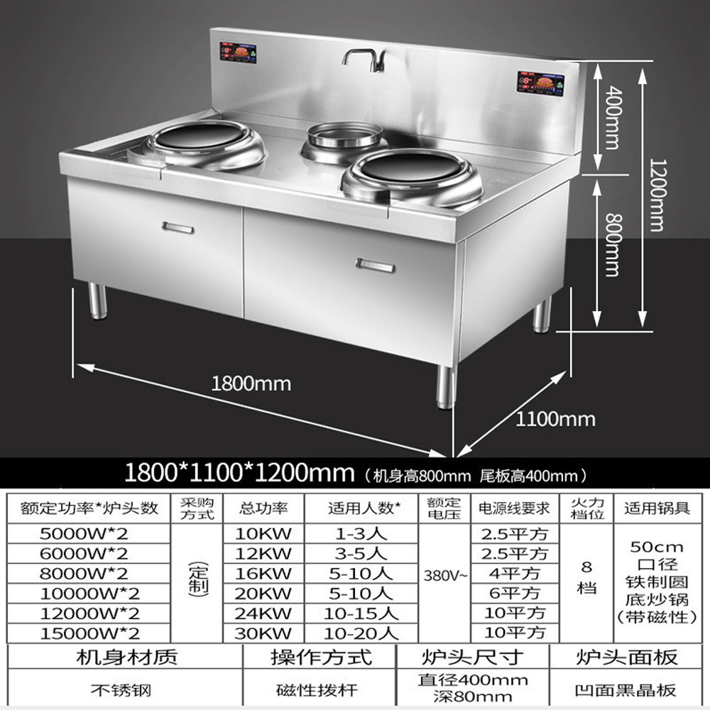 Commercial double head stir fry stove, stainless steel high-power induction cooker, restaurant, hotel cafeteria, intense fire stir fry electric stove