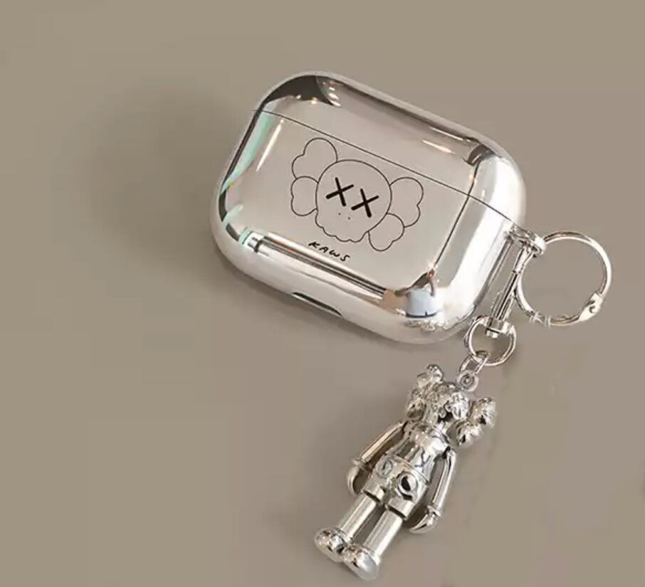 Suitable for Apple Pro2 earphone case electroplated soft shell earphone case suitable for AirPods 2 generation teddy bear pendant earphone case