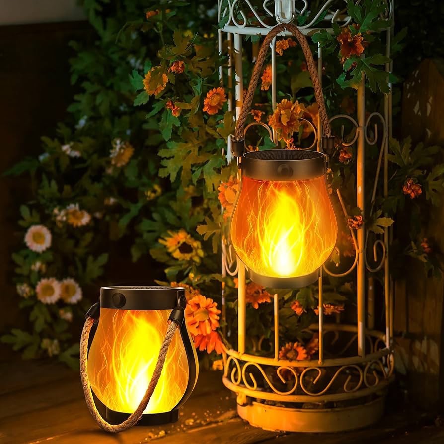 Cross border solar flame lamp hemp rope lantern courtyard garden decoration Mason lamp solar USB courtyard lamp