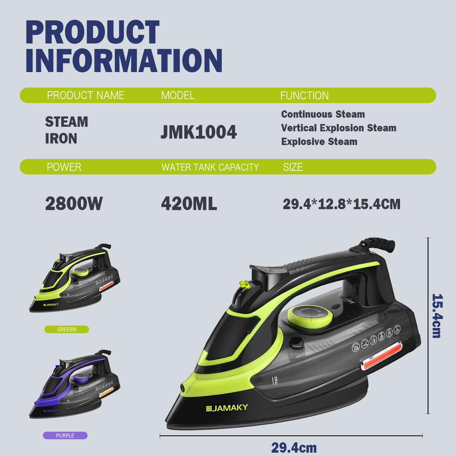 Паровой утюг JAMAKY JMK1004 с керамическим покрытием