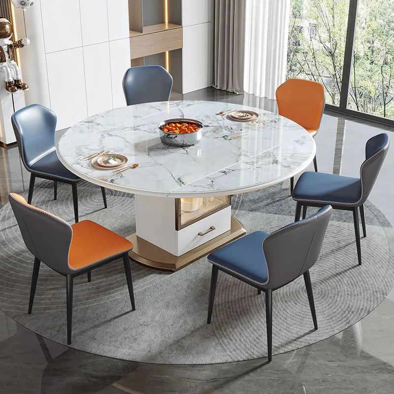 Light luxury rock board dining table, dining chair, household simple dining table, round table, extendable induction cooker, storage table, wholesale