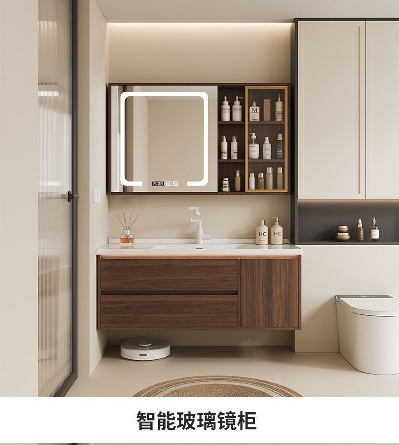 Walnut washbasin, bathroom cabinet, combination bathroom, hand washing and washing ceramic integrated washbasin, new Chinese style