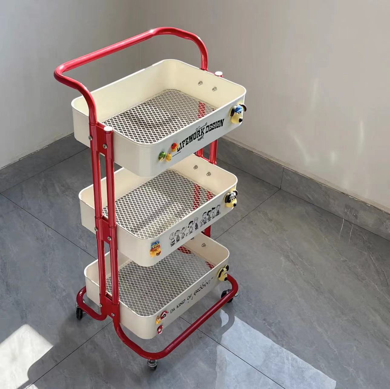 Small cart storage rack, floor standing multi-layer movable living room kitchen storage rack, dormitory snack storage cart wholesale