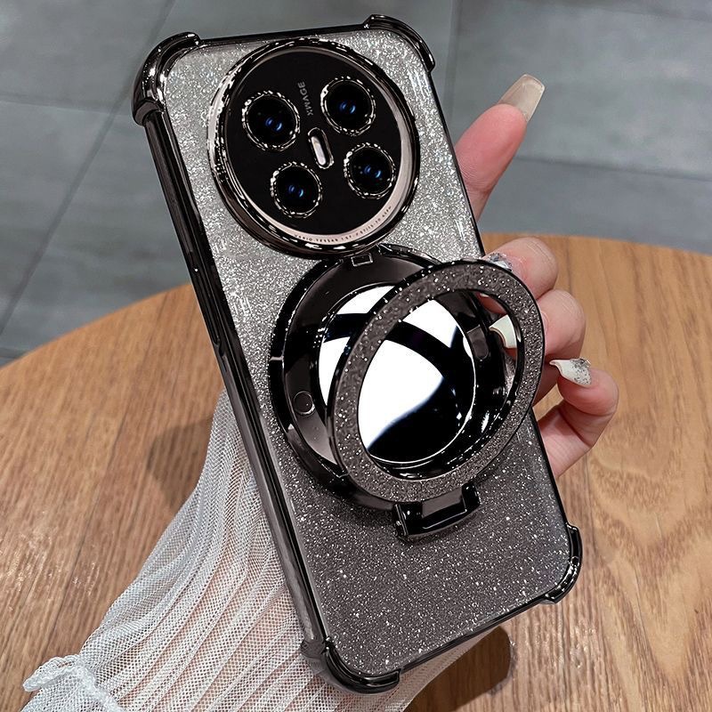 Suitable for Huawei Mate80 glitter anti drop phone case with makeup mirror holder magnetic suction lens film wholesale soft shell