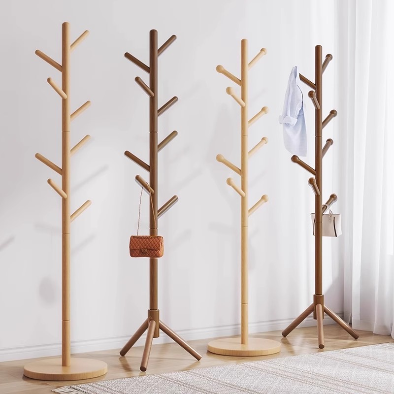 Solid wood clothes hanger, floor standing clothes rack, bedroom and household clothes hanger, simple vertical beech wood clothes hanger, indoor bag hanger