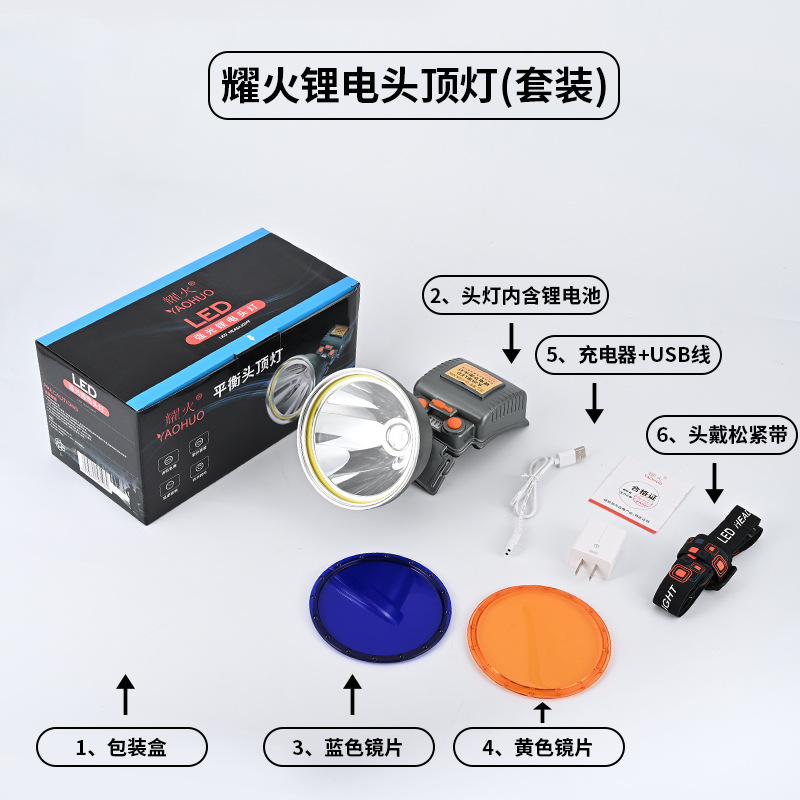 工厂批发超亮耀火头灯 感应白光黄光钓鱼灯激光炮长续航LED手电筒