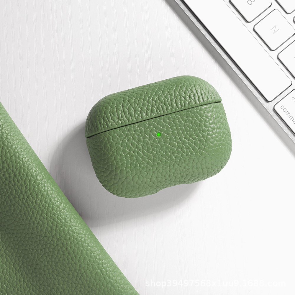 Spot Airpodspro3 protective case suitable for Apple earphones Airpods4 genuine leather lychee pattern earphone case