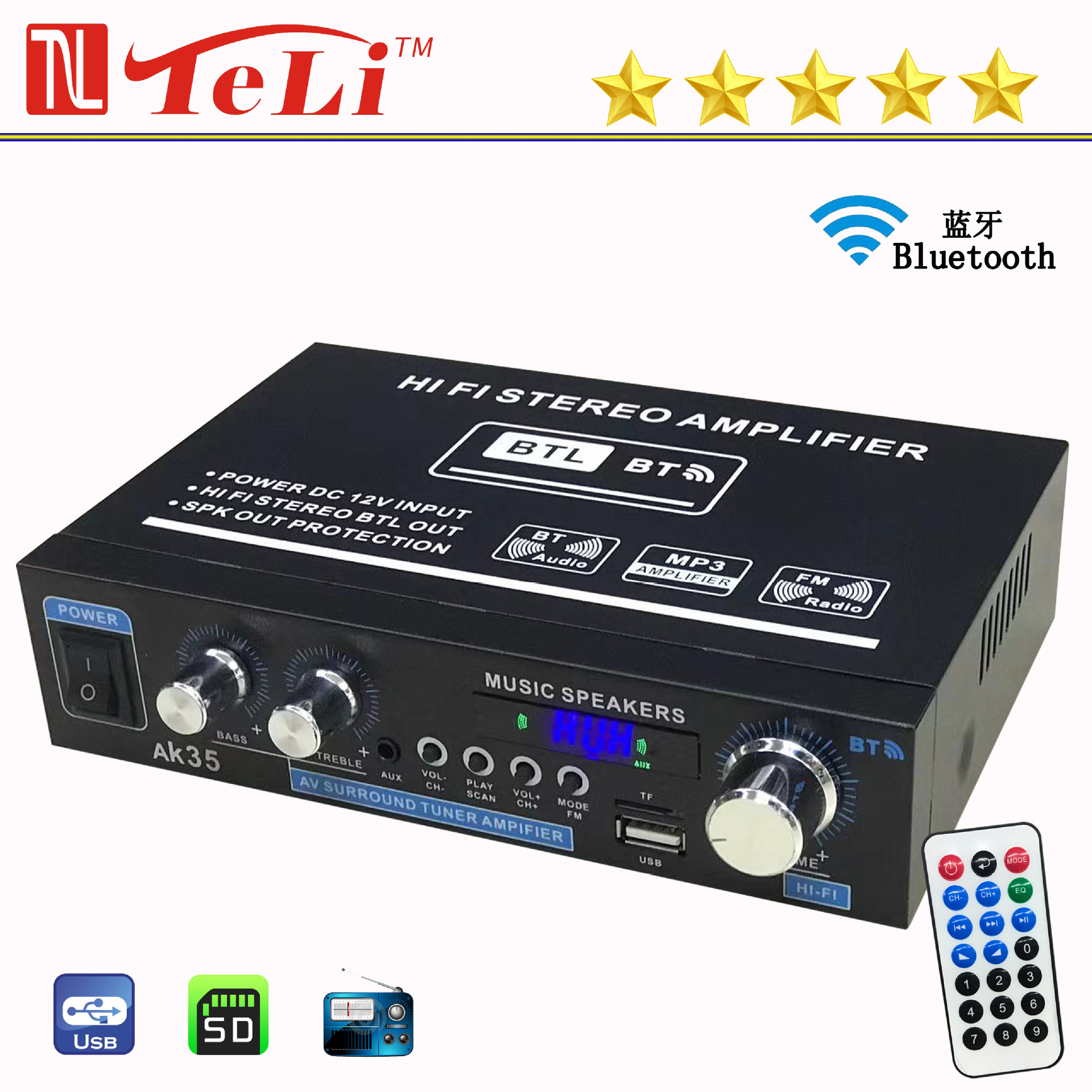 Усилитель HiFi стерео AK-35 с Bluetooth и USB