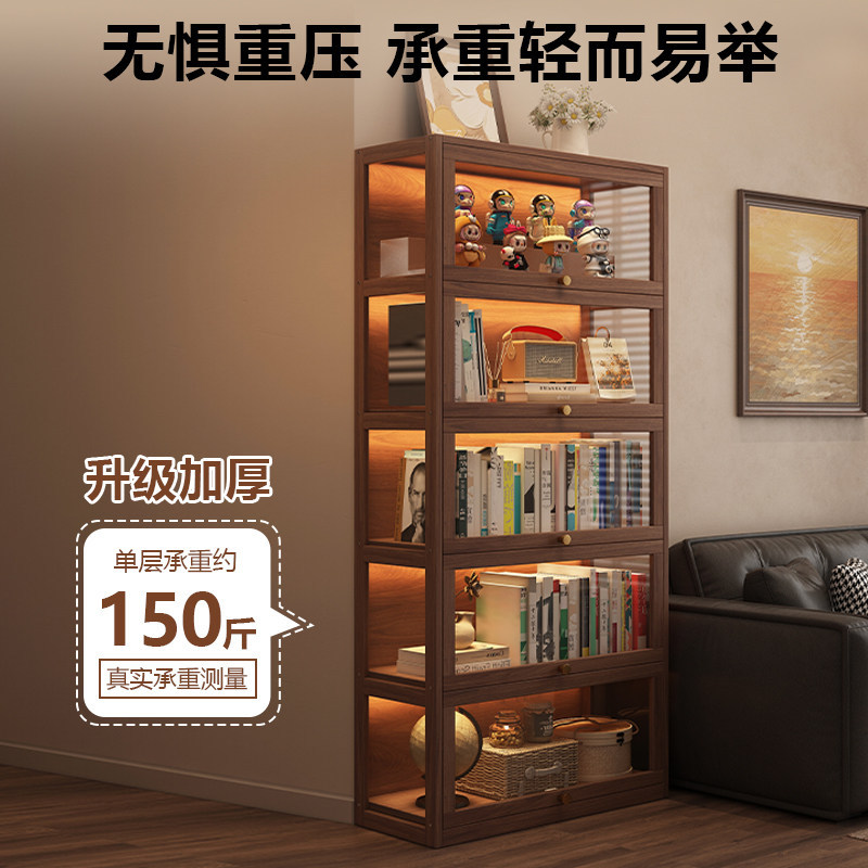 Solid wood bookshelf, floor standing shelf, bookshelf storage cabinet, integrated wall facing home use, antique shelf with door, dust-proof display cabinet