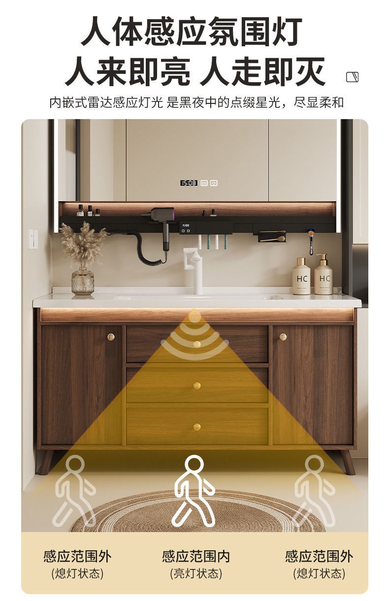 Walnut washbasin, bathroom cabinet, combination bathroom, hand washing and washing ceramic integrated washbasin, new Chinese style