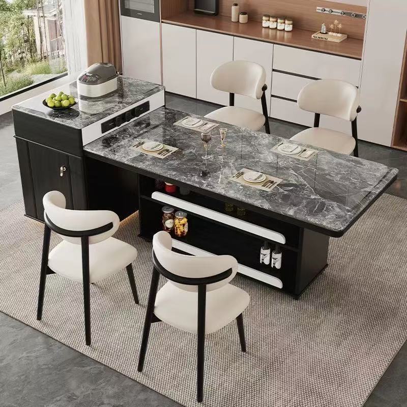 Light luxury ultra crystal island dining table with integrated retractable multifunctional household small unit modern kitchen bar table dining table