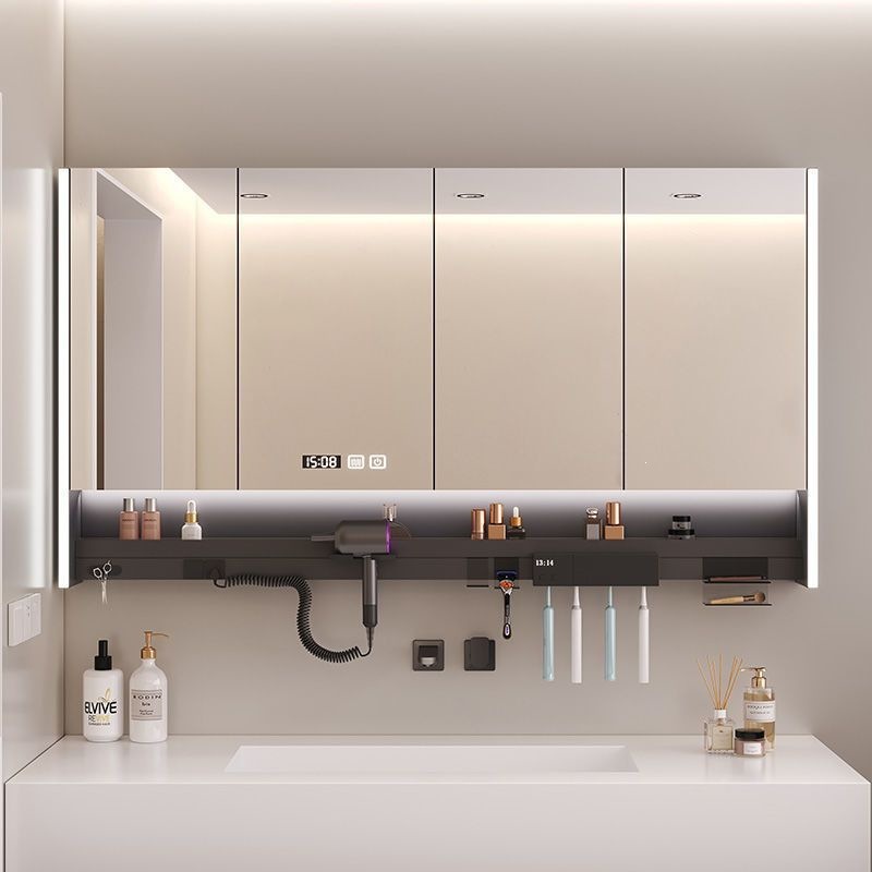 Intelligent bathroom mirror, multifunctional mirror cabinet, bathroom wall mounted toothbrush, disinfection layer board, hair dryer, separate atmosphere integrated