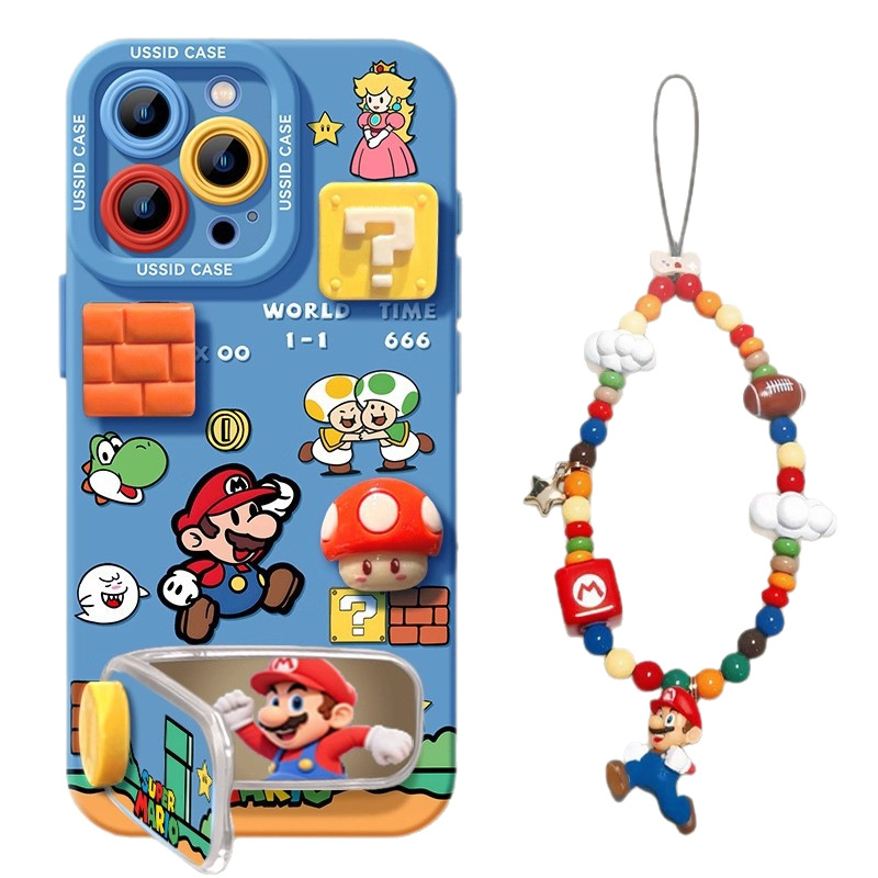 Blue Mario Apple 16 phone case, new iPhone 17 Promax mirror holder, 17air soft shell Pro