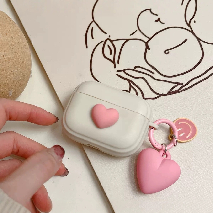 ins玫红爱心适用airpodspro保护套airpods4代耳机壳苹果3代蓝牙盒