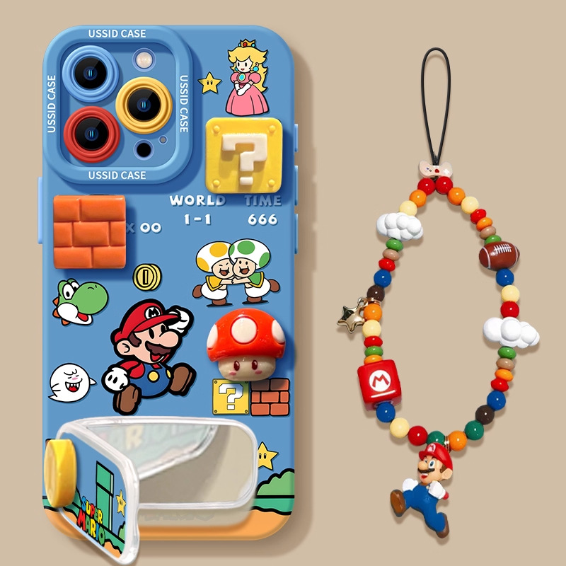 Blue Mario Apple 16 phone case, new iPhone 17 Promax mirror holder, 17air soft shell Pro