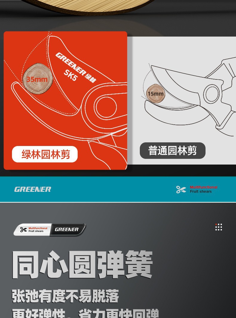 绿林SK5修枝剪贴合手掌久握不累 粗枝省力园艺剪刀园林专用花枝
