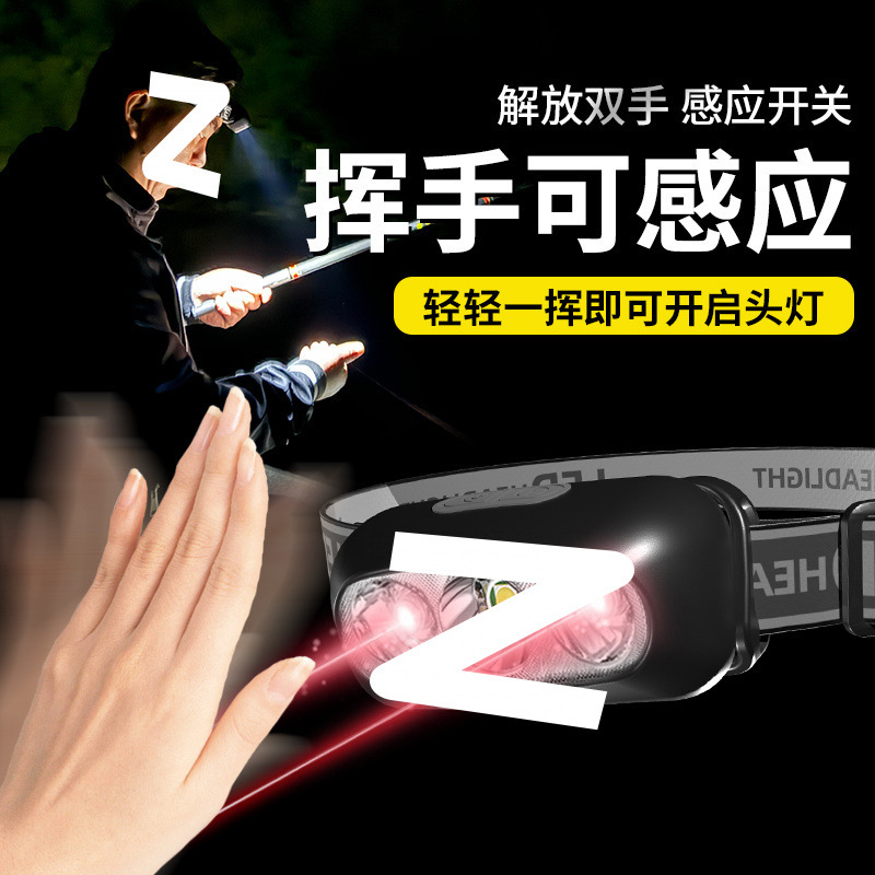 LED strong light, ultra bright sensing headlight, ultra light head mounted, long-lasting, night fishing, dedicated for home charging and portable use