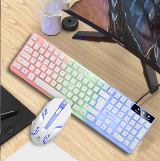 Docton Suspended Rainbow Backlight Computer USB Wired Keyboard and Mouse Set DIY Installation and Configuration