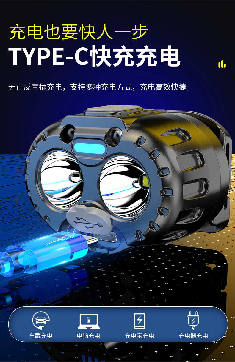 Induction headlights with long battery life, strong light charging, ultra bright LED outdoor fishing lamp head, wearable mining lamp flashlight wholesale