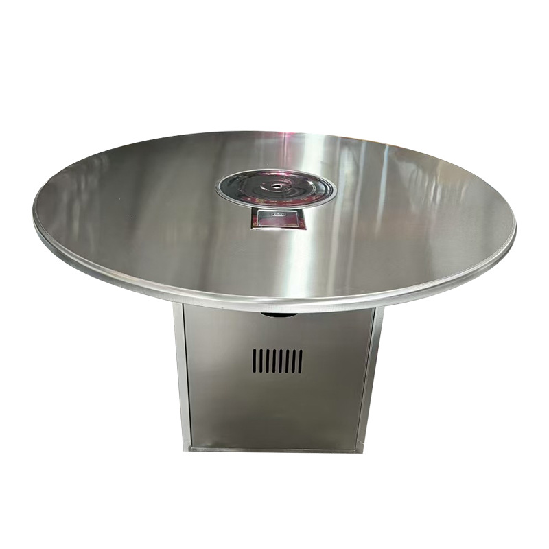 Stainless steel barbecue hot pot table, barbecue restaurant, commercial square card type induction cooker, electric ceramic stove, dining table, industrial wind table