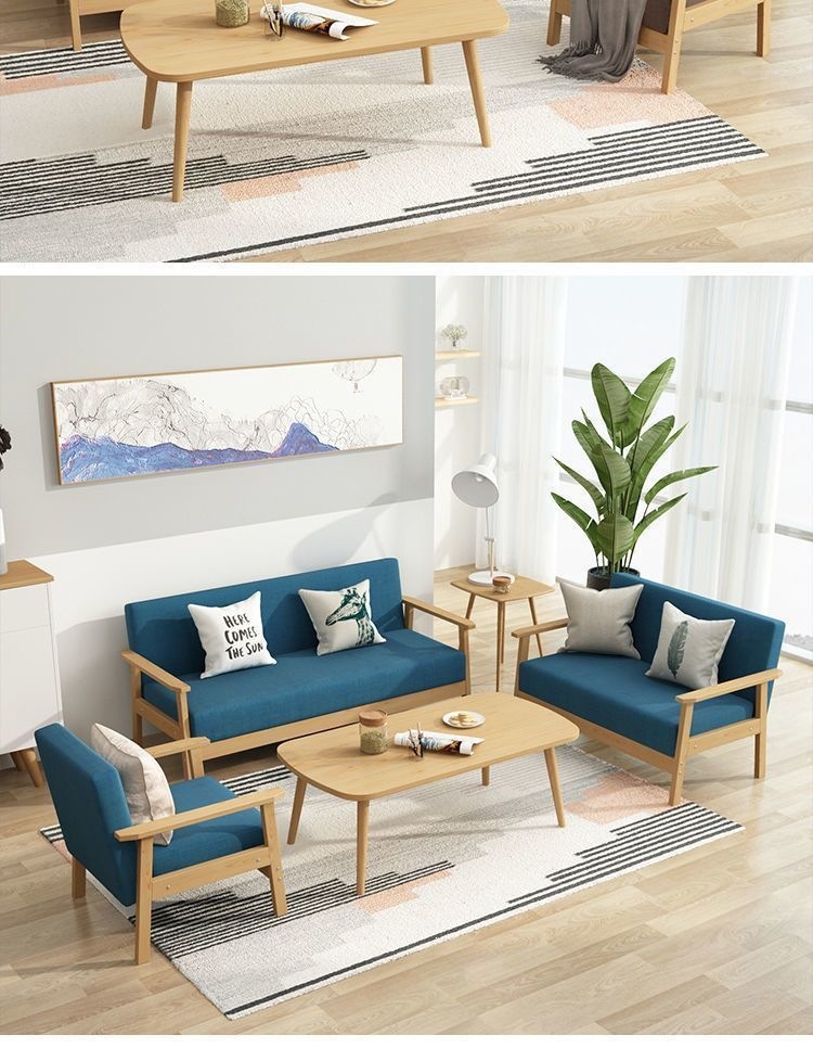 Minimally designed sofa, small-sized living room, balcony, sofa, apartment, Japanese style wooden wind and sand hair chair, combination fabric office chair