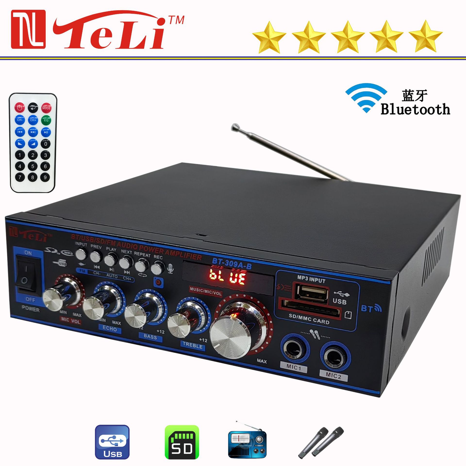 Усилитель HiFi с Bluetooth и USB BT-309A-B