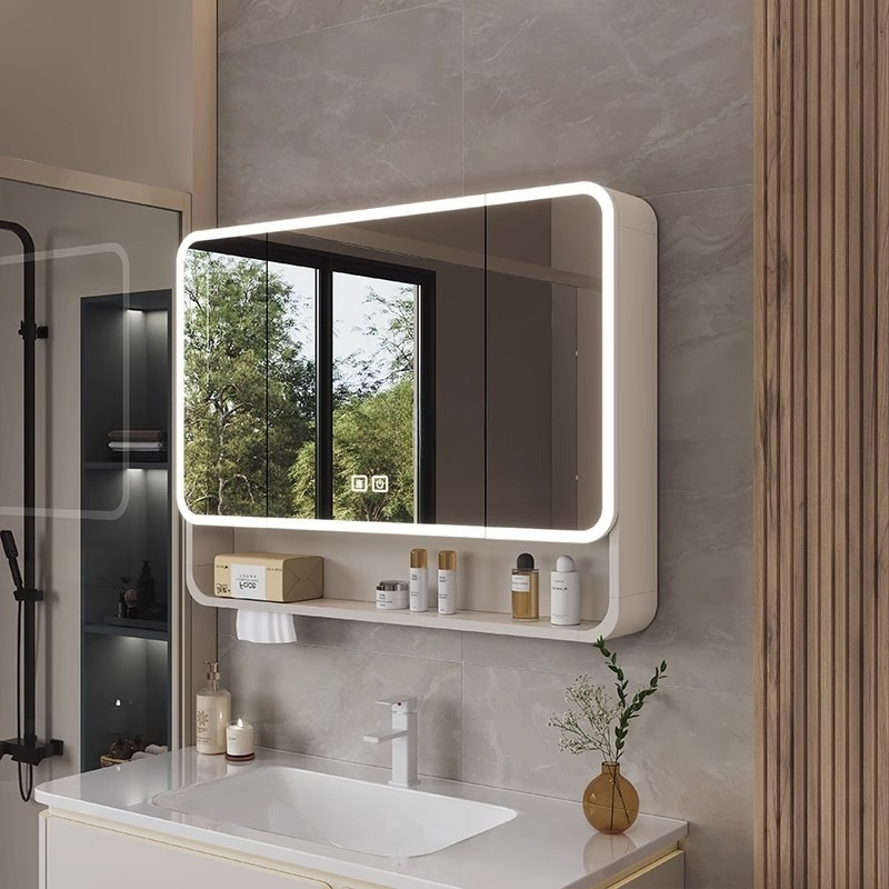 Ximeixin Furniture Space Aluminum Arc Intelligent Bathroom Mirror Cabinet Aluminum Alloy Mirror Box Bathroom Wall Mounted Storage