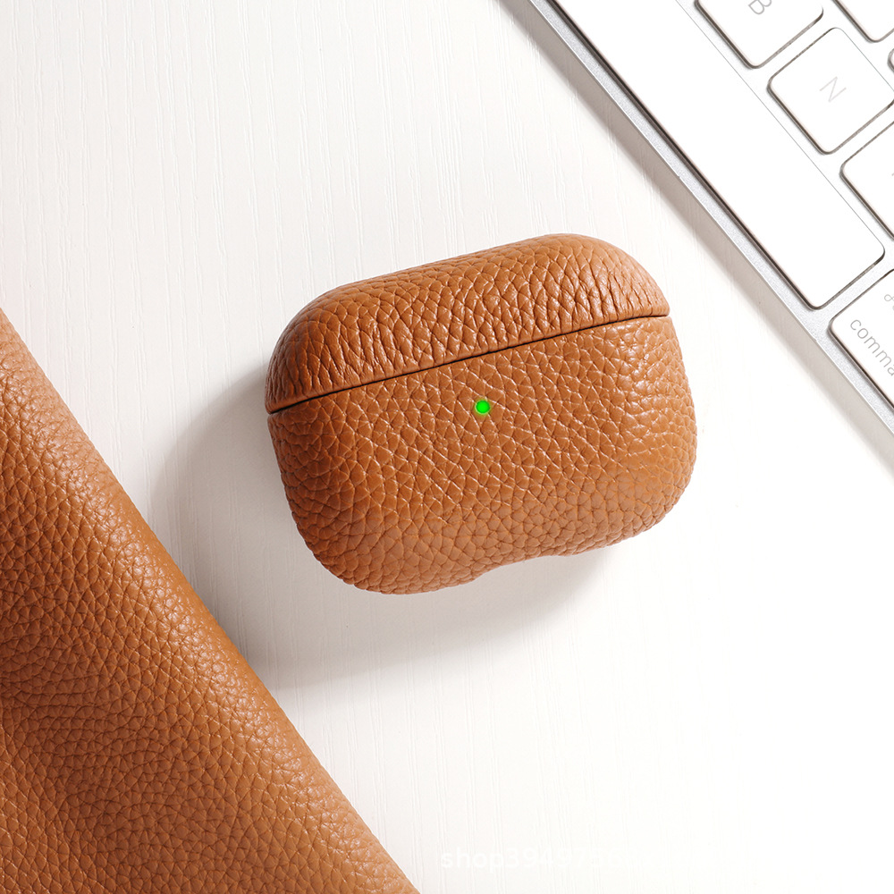 Spot Airpodspro3 protective case suitable for Apple earphones Airpods4 genuine leather lychee pattern earphone case