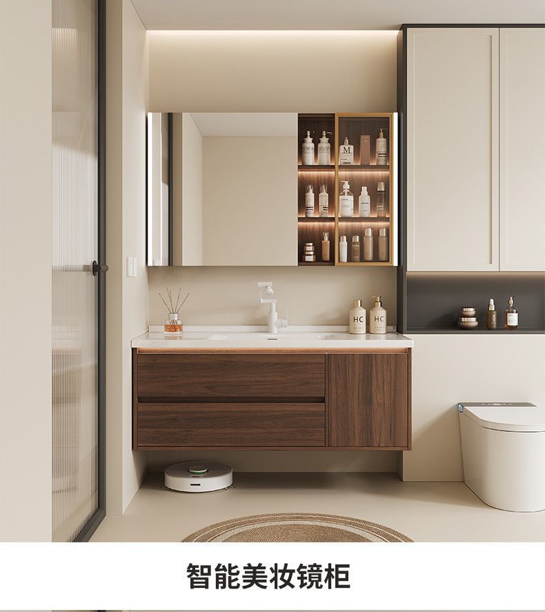 Walnut washbasin, bathroom cabinet, combination bathroom, hand washing and washing ceramic integrated washbasin, new Chinese style