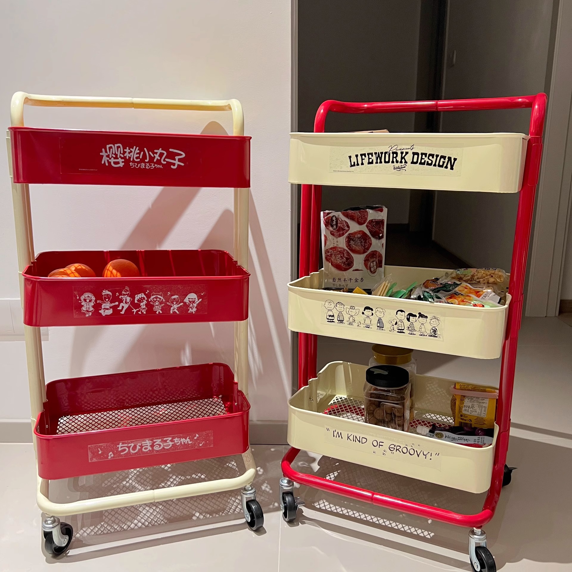 Small cart storage rack, floor standing multi-layer movable living room kitchen storage rack, dormitory snack storage cart wholesale
