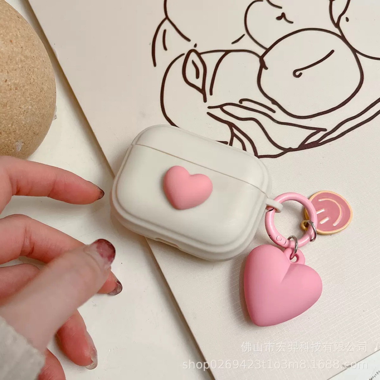 ins玫红爱心适用airpodspro保护套airpods4代耳机壳苹果3代蓝牙盒
