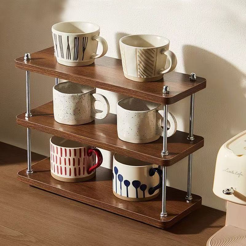 Desktop storage rack, three-layer kitchen coffee rack, office desk partition rack, desktop storage small bookshelf, water cup tea set rack