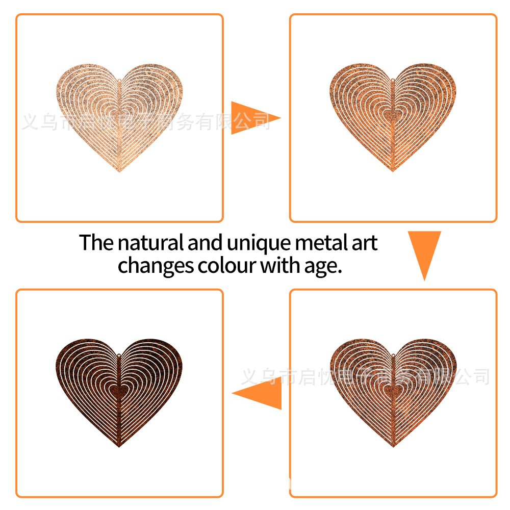 Factory direct sales supply Amazon independent station rusty metal wind chimes 3D heart wind chimes garden outdoor decoration