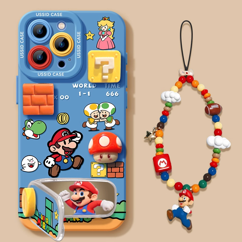 Blue Mario Apple 16 phone case, new iPhone 17 Promax mirror holder, 17air soft shell Pro