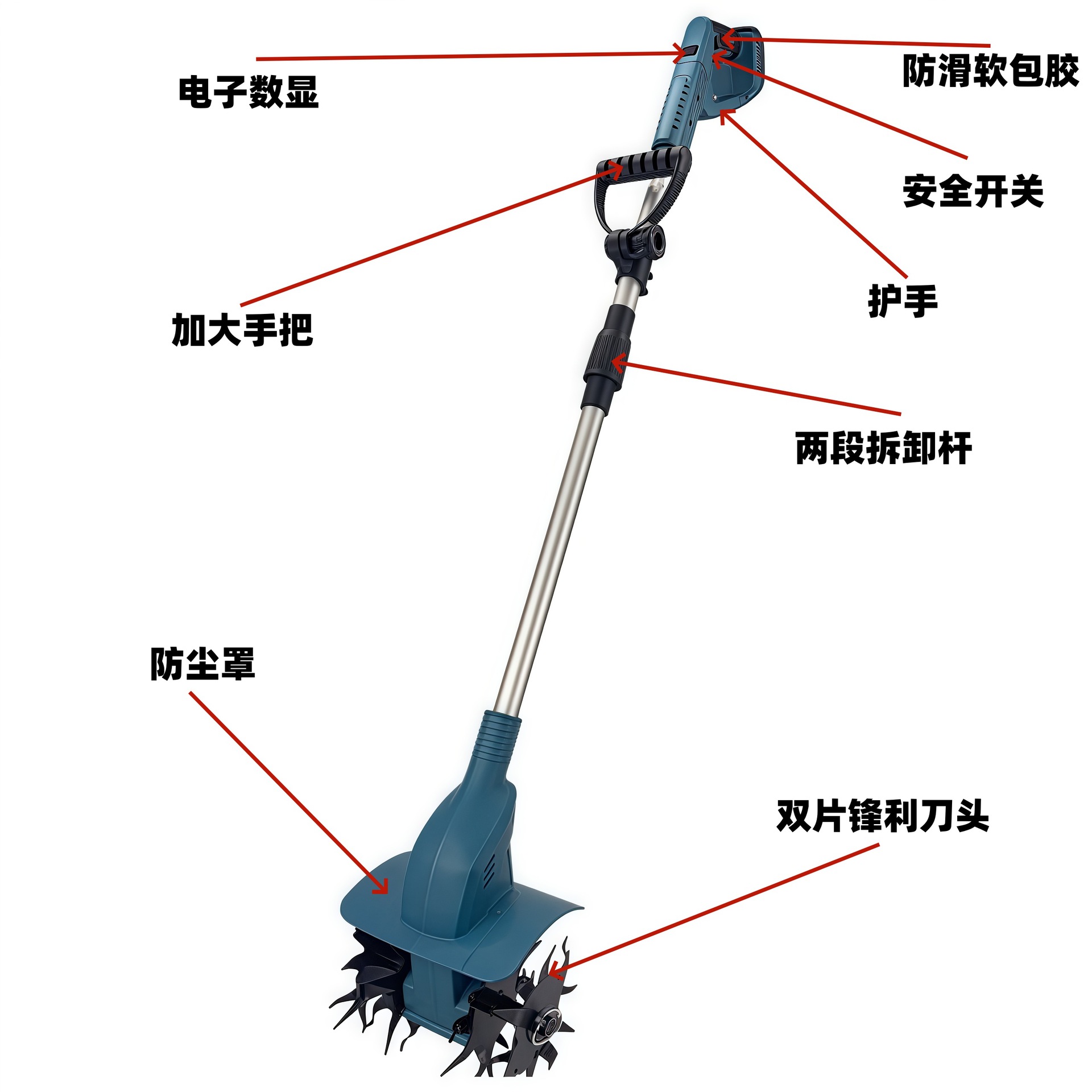 Brushless digital display handheld lithium battery micro tiller, agricultural plow, small electric hoe, soil digging and loosening rotary tiller